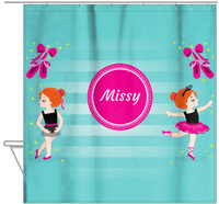 Thumbnail for Personalized Ballerina Shower Curtain IV - Pointe Shoes - Redhead Ballerina - Hanging View