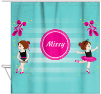 Thumbnail for Personalized Ballerina Shower Curtain IV - Pointe Shoes - Brunette Ballerina - Hanging View