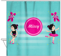 Thumbnail for Personalized Ballerina Shower Curtain IV - Pointe Shoes - Black Hair Ballerina - Hanging View