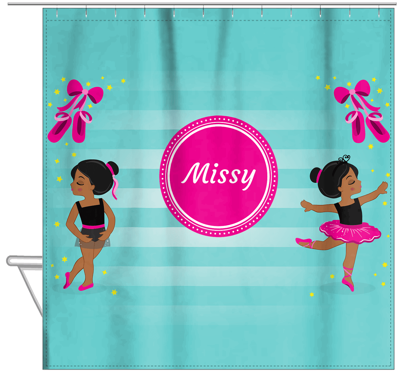 Personalized Ballerina Shower Curtain IV - Pointe Shoes - Black Ballerina I - Hanging View