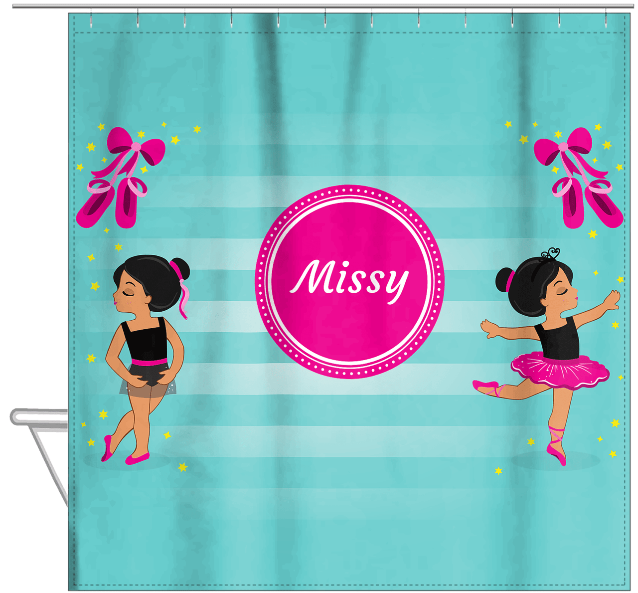 Personalized Ballerina Shower Curtain IV - Pointe Shoes - Black Ballerina II - Hanging View