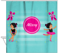 Thumbnail for Personalized Ballerina Shower Curtain IV - Pointe Shoes - Black Ballerina II - Hanging View