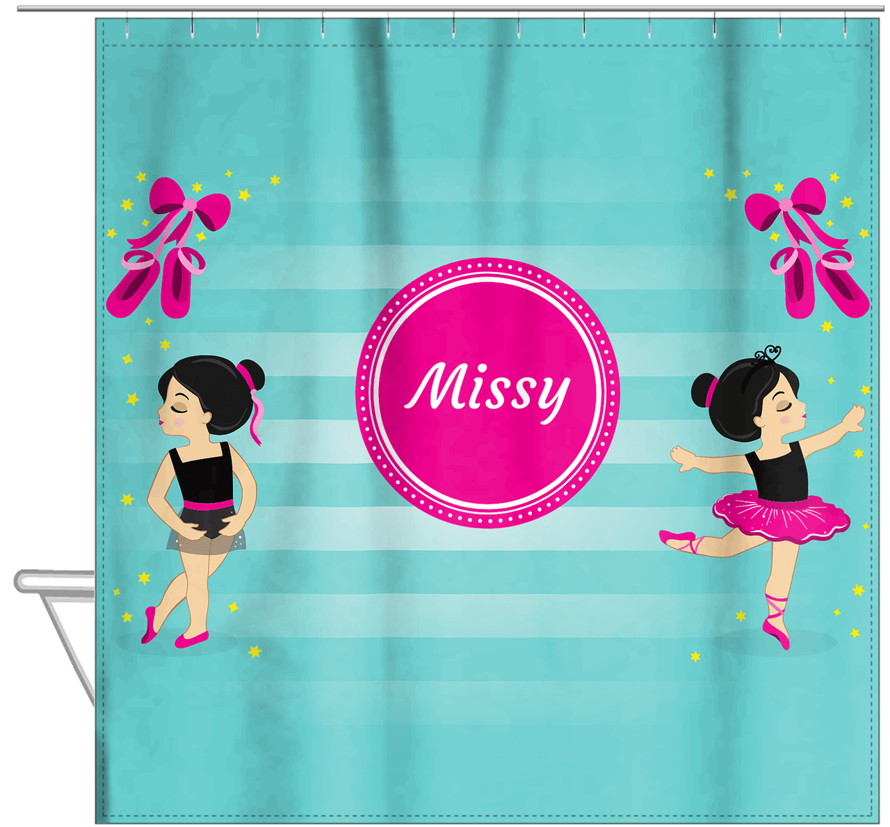 Personalized Ballerina Shower Curtain IV - Pointe Shoes - Asian Ballerina - Hanging View