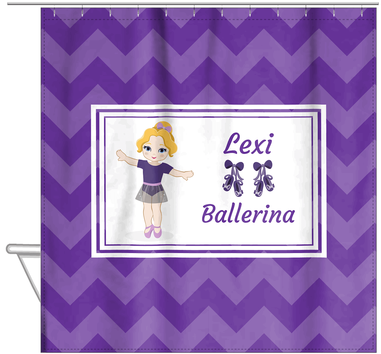 Personalized Ballerina Shower Curtain V - Chevron - Blonde Ballerina - Hanging View