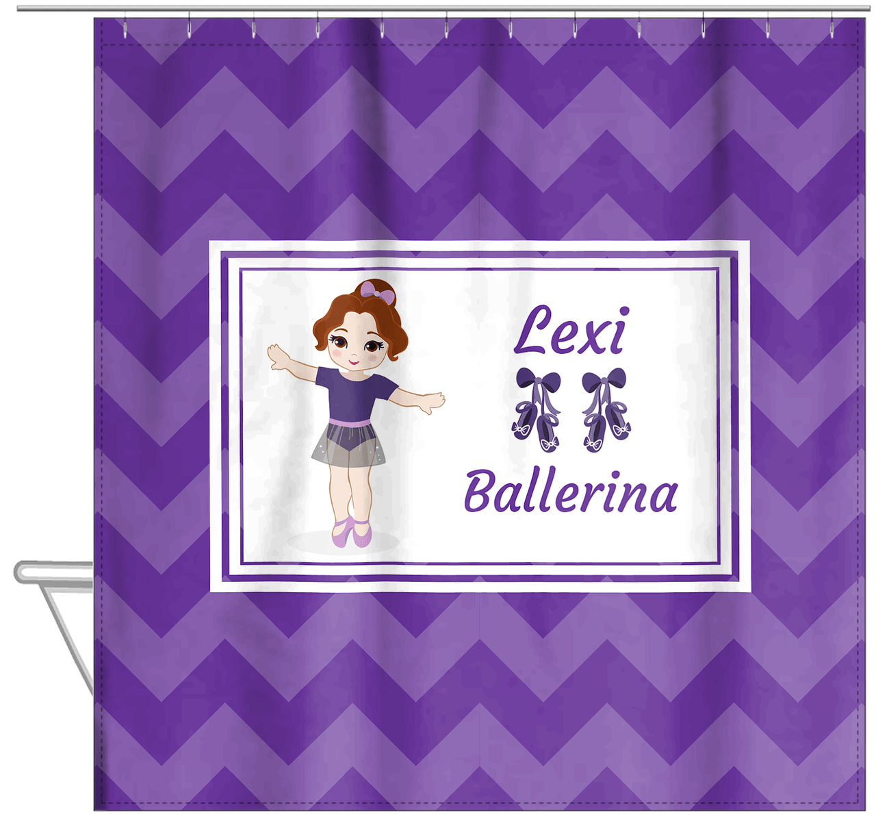 Personalized Ballerina Shower Curtain V - Chevron - Brunette Ballerina - Hanging View