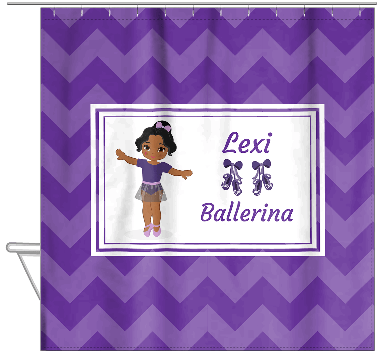 Personalized Ballerina Shower Curtain V - Chevron - Black Ballerina I - Hanging View