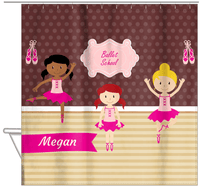 Thumbnail for Personalized Ballerina Shower Curtain VI - Ballet School - Brown Background - Hanging View