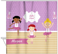 Thumbnail for Personalized Ballerina Shower Curtain VI - Ballet School - Lilac Background - Hanging View