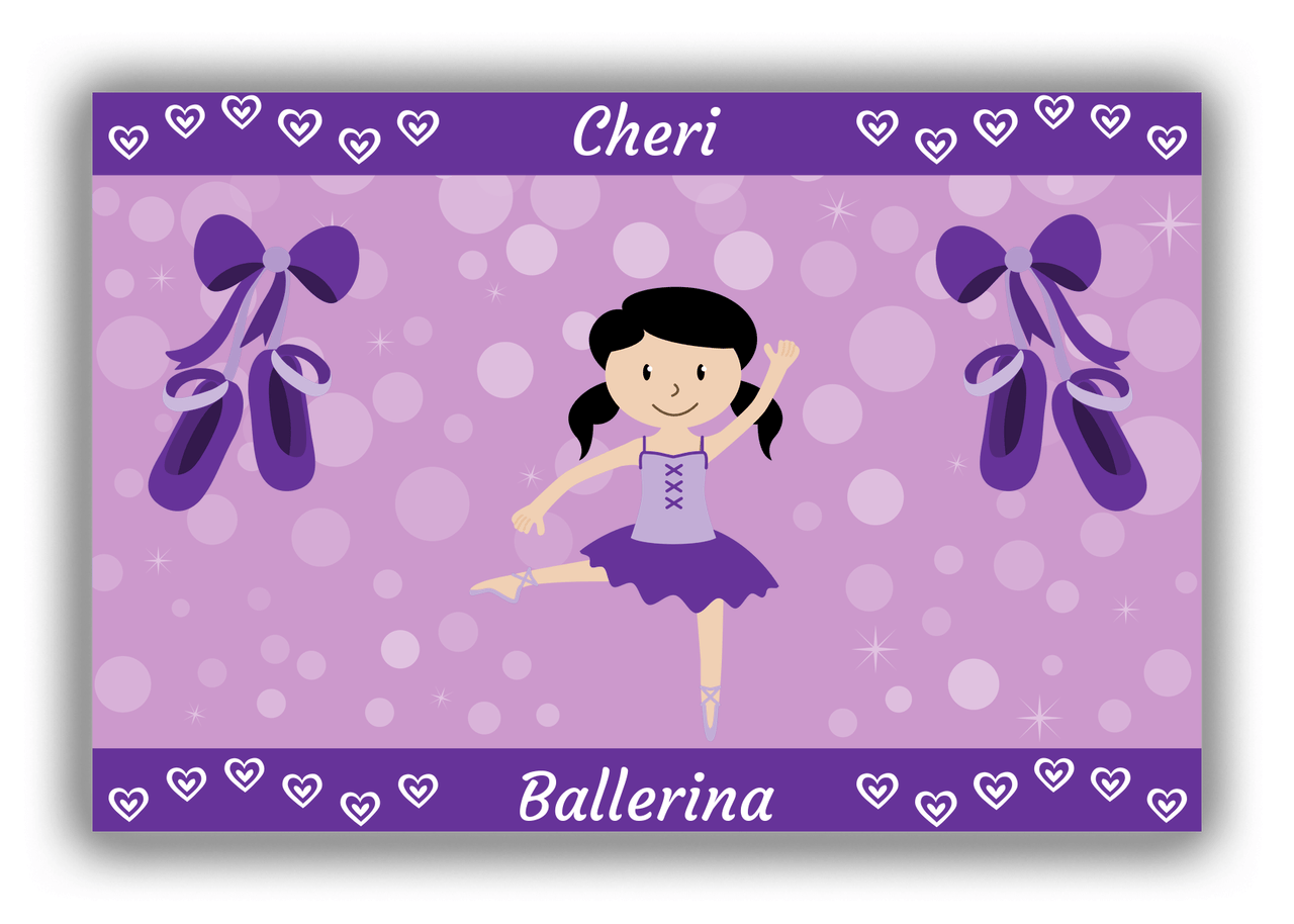 Personalized Ballerina Canvas Wrap & Photo Print VIII - Hearts Dance - Black Hair Ballerina - Front View