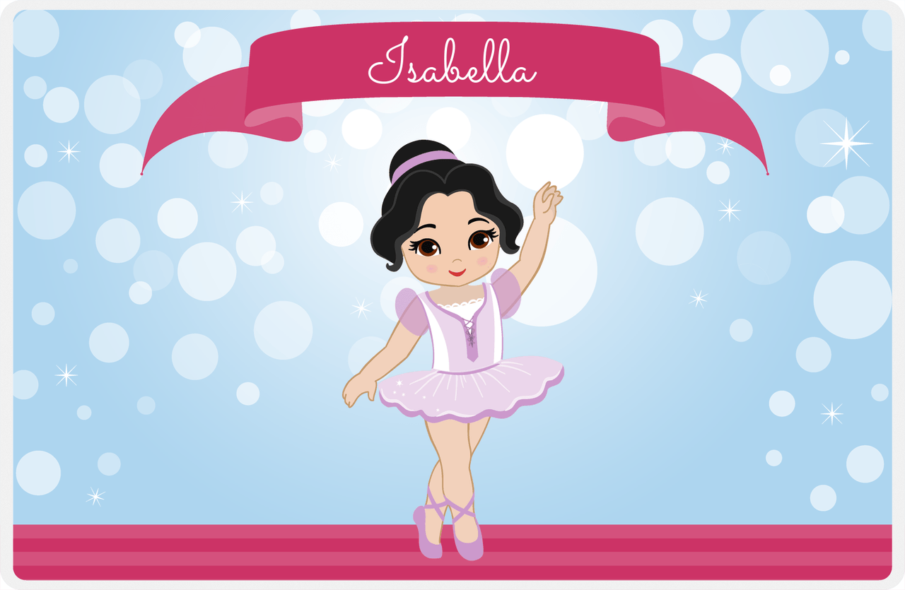 Personalized Ballerina Placemat III - Bubble Background - Black Hair Ballerina -  View