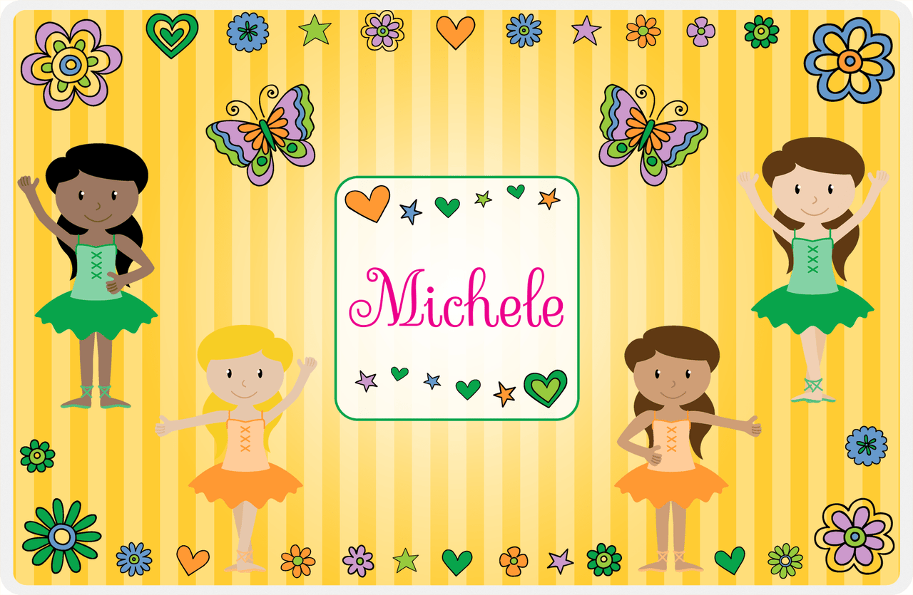 Personalized Ballerina Placemat VII - Spring Ballet - Yellow Background -  View