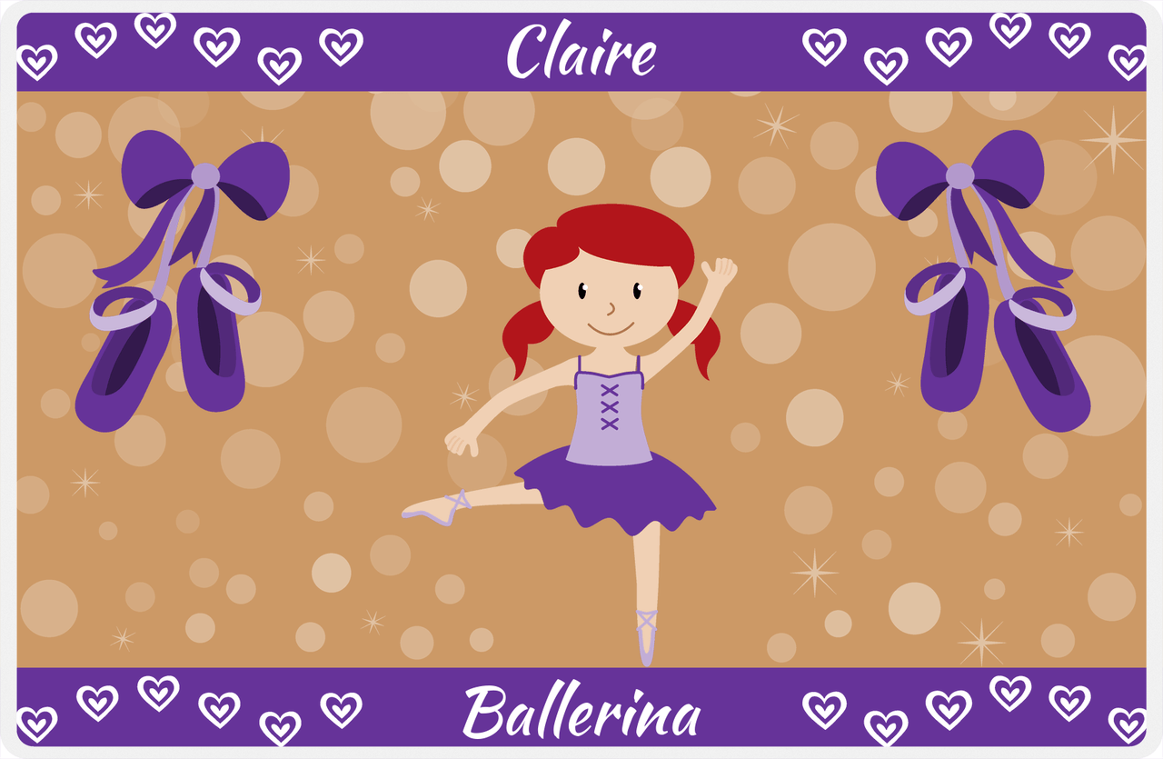 Personalized Ballerina Placemat VIII - Hearts Dance - Redhead Ballerina -  View