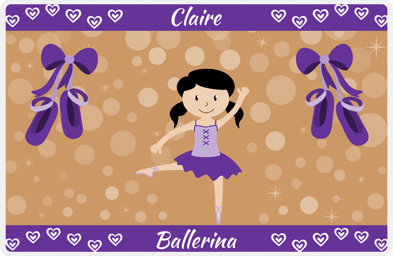 Personalized Ballerina Placemat VIII - Hearts Dance - Black Hair Ballerina -  View