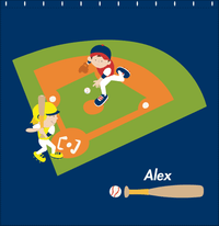Thumbnail for Personalized Baseball Shower Curtain I - Blue Background - Blond Boy - Decorate View