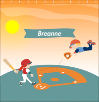 Thumbnail for Personalized Baseball Shower Curtain IV - Orange Background - Redhead Girl - Decorate View