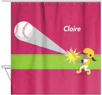 Thumbnail for Personalized Baseball Shower Curtain VI - Red Background - Black Girl II - Hanging View