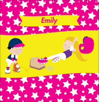 Thumbnail for Personalized Baseball Shower Curtain VIII - Pink Background - Blonde Girl - Decorate View