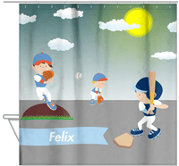 Thumbnail for Personalized Baseball Shower Curtain XIII - Teal Background - Brown Hair Boy - Hanging View