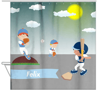 Thumbnail for Personalized Baseball Shower Curtain XIII - Teal Background - Black Boy I - Hanging View