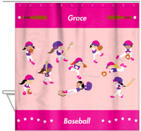 Thumbnail for Personalized Baseball Shower Curtain XIV - Girls Team - Pink Background - Hanging View