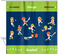 Thumbnail for Personalized Baseball Shower Curtain XV - Boys Team - Blue Background - Hanging View
