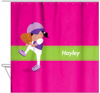 Thumbnail for Personalized Baseball Shower Curtain XVI - Pink Background - Black Girl I - Hanging View