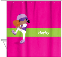 Thumbnail for Personalized Baseball Shower Curtain XVI - Pink Background - Black Girl II - Hanging View