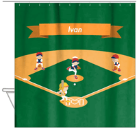 Thumbnail for Personalized Baseball Shower Curtain XIX - Green Background - Blond Boy - Hanging View