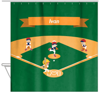 Thumbnail for Personalized Baseball Shower Curtain XIX - Green Background - Black Boy I - Hanging View