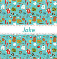 Thumbnail for Personalized Baseball Shower Curtain XX - Teal Background - Ribbon Nameplate - Decorate View
