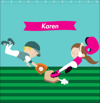 Thumbnail for Personalized Baseball Shower Curtain XXI - Teal Background - Brunette Girl - Decorate View
