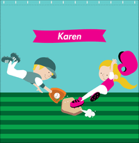 Thumbnail for Personalized Baseball Shower Curtain XXI - Teal Background - Blonde Girl - Decorate View
