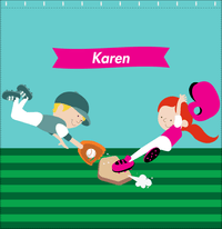 Thumbnail for Personalized Baseball Shower Curtain XXI - Teal Background - Redhead Girl - Decorate View