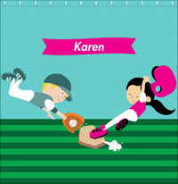 Thumbnail for Personalized Baseball Shower Curtain XXI - Teal Background - Asian Girl - Decorate View