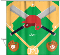Thumbnail for Personalized Baseball Shower Curtain XXIII - Green Background - Hanging View