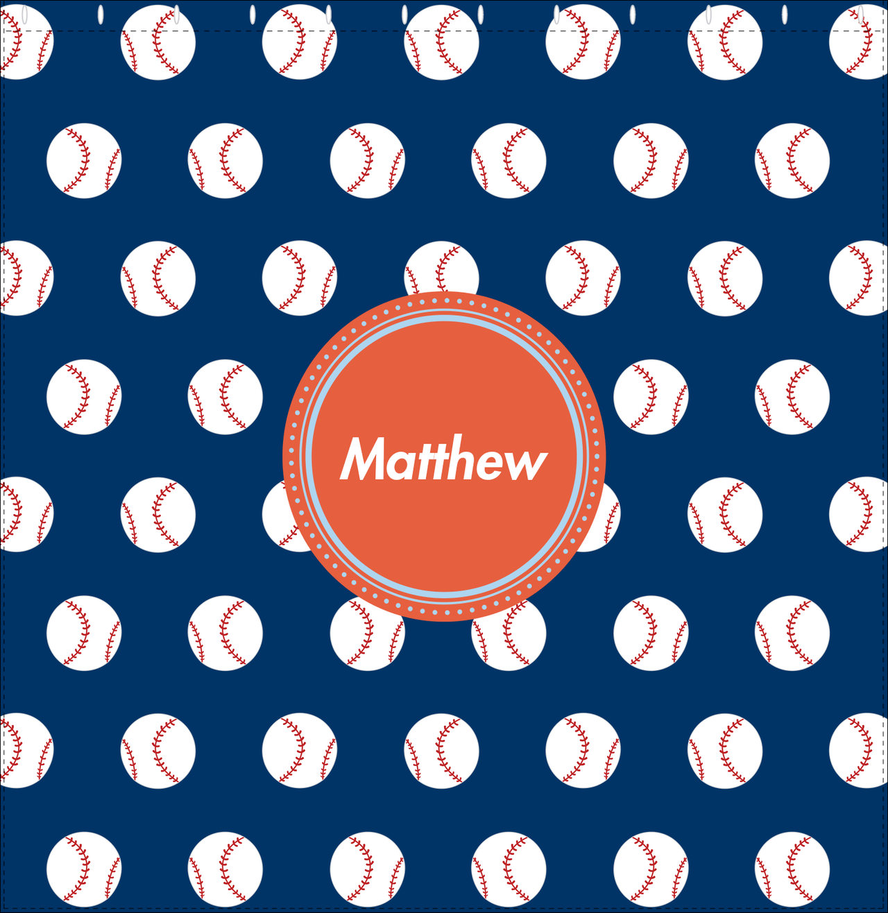 Personalized Baseball Shower Curtain XXIV - Blue Background - Circle Nameplate - Decorate View