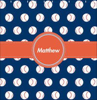 Thumbnail for Personalized Baseball Shower Curtain XXIV - Blue Background - Circle Ribbon Nameplate - Decorate View