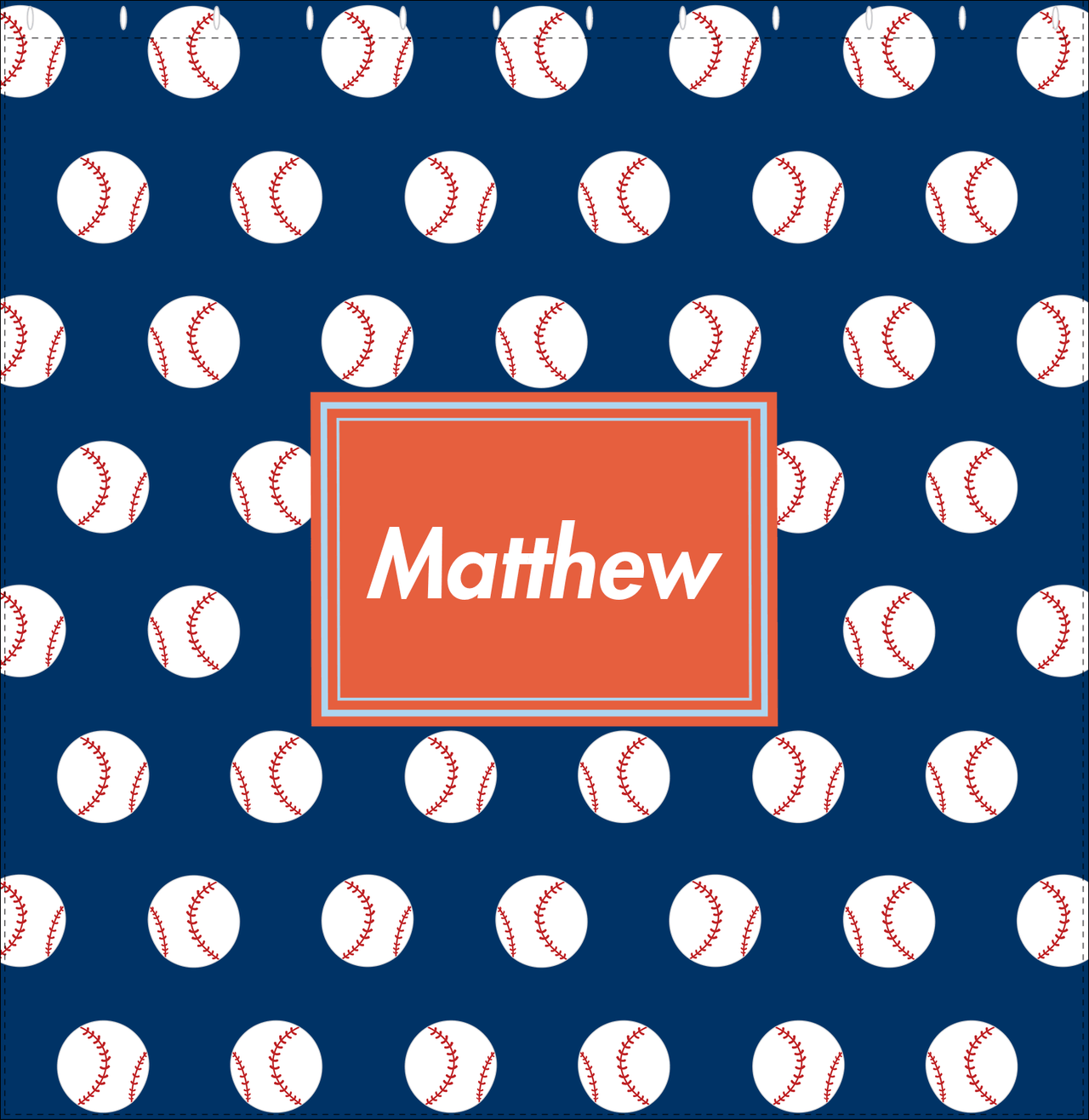 Personalized Baseball Shower Curtain XXIV - Blue Background - Rectangle Nameplate - Decorate View