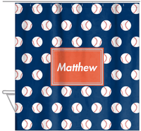 Thumbnail for Personalized Baseball Shower Curtain XXIV - Blue Background - Rectangle Nameplate - Hanging View