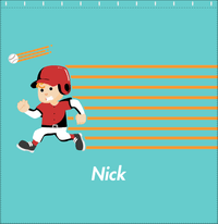 Thumbnail for Personalized Baseball Shower Curtain XXVI - Teal Background - Blond Boy - Decorate View