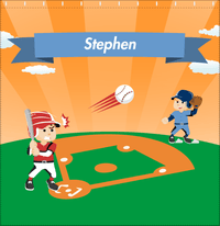 Thumbnail for Personalized Baseball Shower Curtain XXIX - Orange Background - Brown Hair Boy - Decorate View