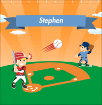 Thumbnail for Personalized Baseball Shower Curtain XXIX - Orange Background - Blond Boy - Decorate View