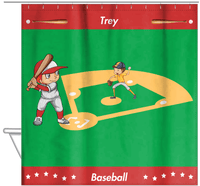 Thumbnail for Personalized Baseball Shower Curtain XXXI - Green Background - Redhead Boy - Hanging View