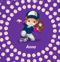 Thumbnail for Personalized Baseball Shower Curtain XXXV - Purple Background - Brunette Girl - Decorate View