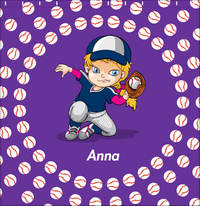 Thumbnail for Personalized Baseball Shower Curtain XXXV - Purple Background - Blonde Girl - Decorate View