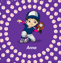Thumbnail for Personalized Baseball Shower Curtain XXXV - Purple Background - Asian Girl - Decorate View