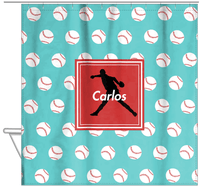 Thumbnail for Personalized Baseball Shower Curtain XXXVIII - Teal Background - Silhouette III - Hanging View