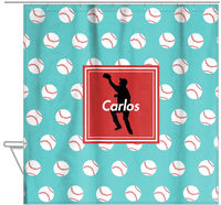 Thumbnail for Personalized Baseball Shower Curtain XXXVIII - Teal Background - Silhouette IV - Hanging View
