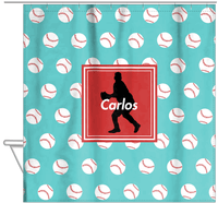 Thumbnail for Personalized Baseball Shower Curtain XXXVIII - Teal Background - Silhouette V - Hanging View
