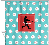Thumbnail for Personalized Baseball Shower Curtain XXXVIII - Teal Background - Silhouette VI - Hanging View